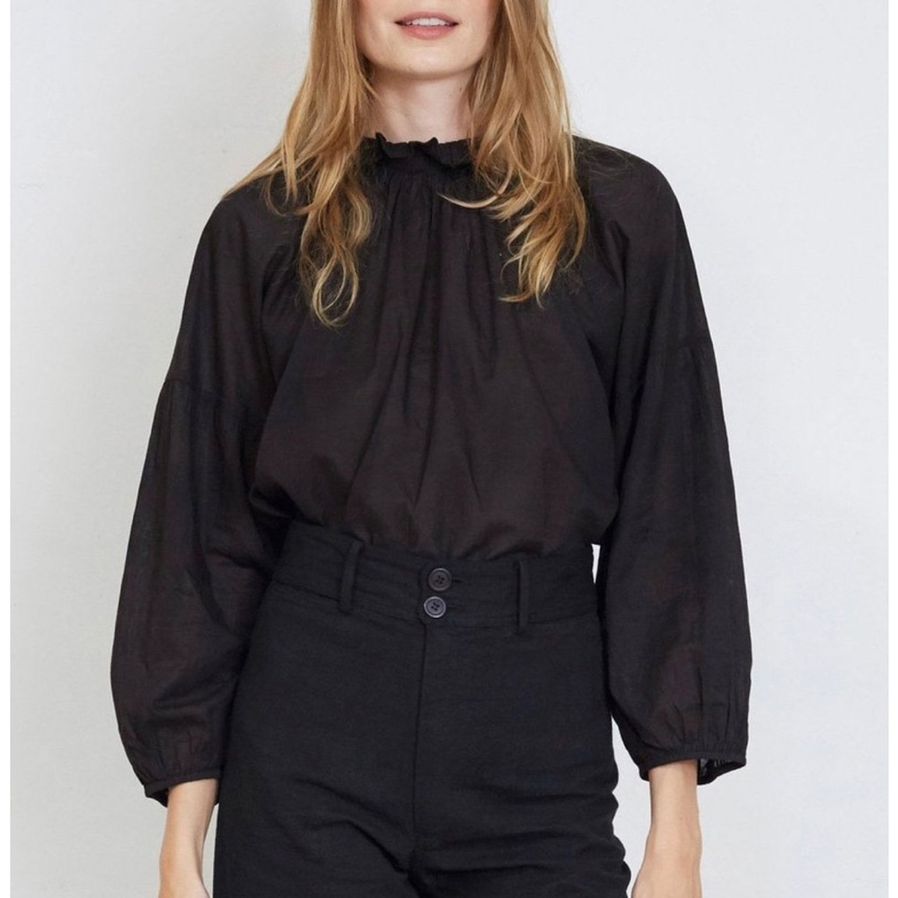Apiece Apart Marijn Top Mock Neck Blouse Pleated Cotton